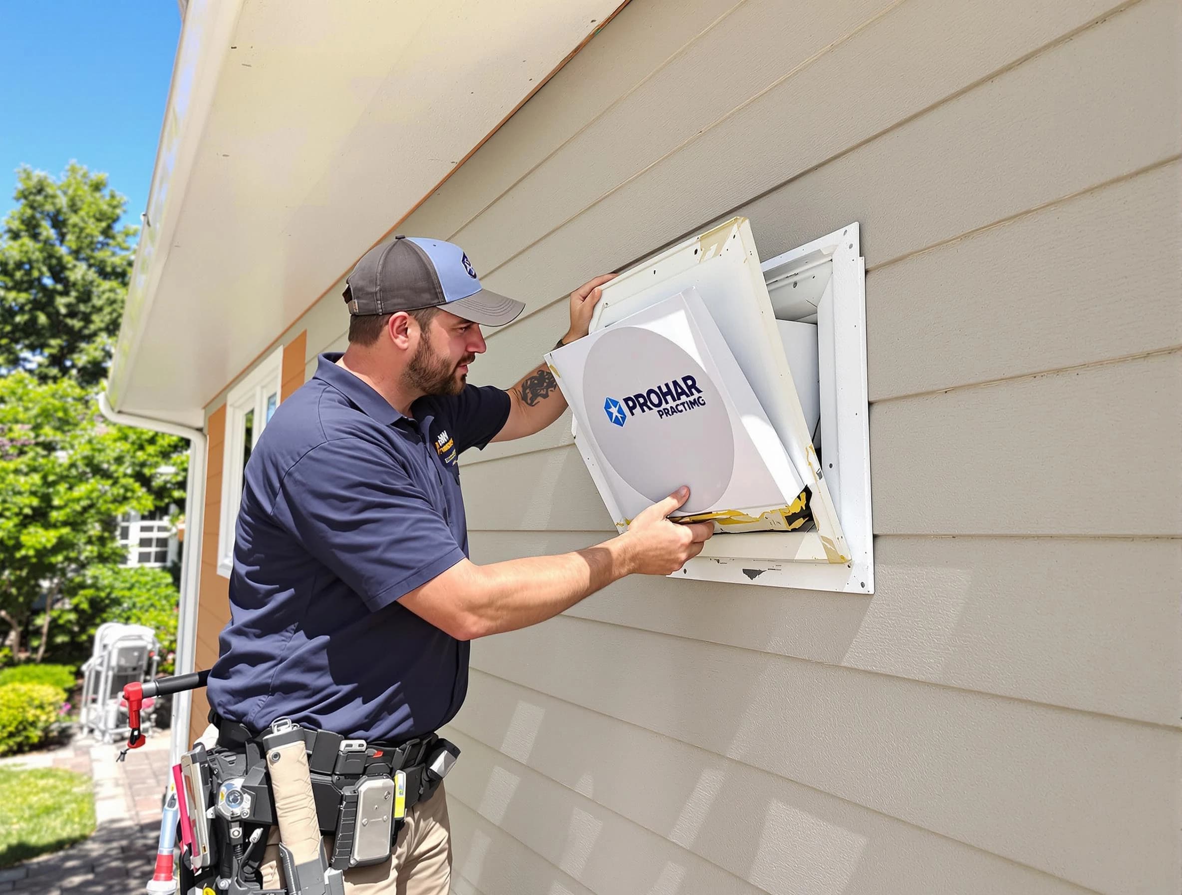 Niwot Dryer Vent Cleaning technician installing a new protective dryer vent cover on a home in Niwot