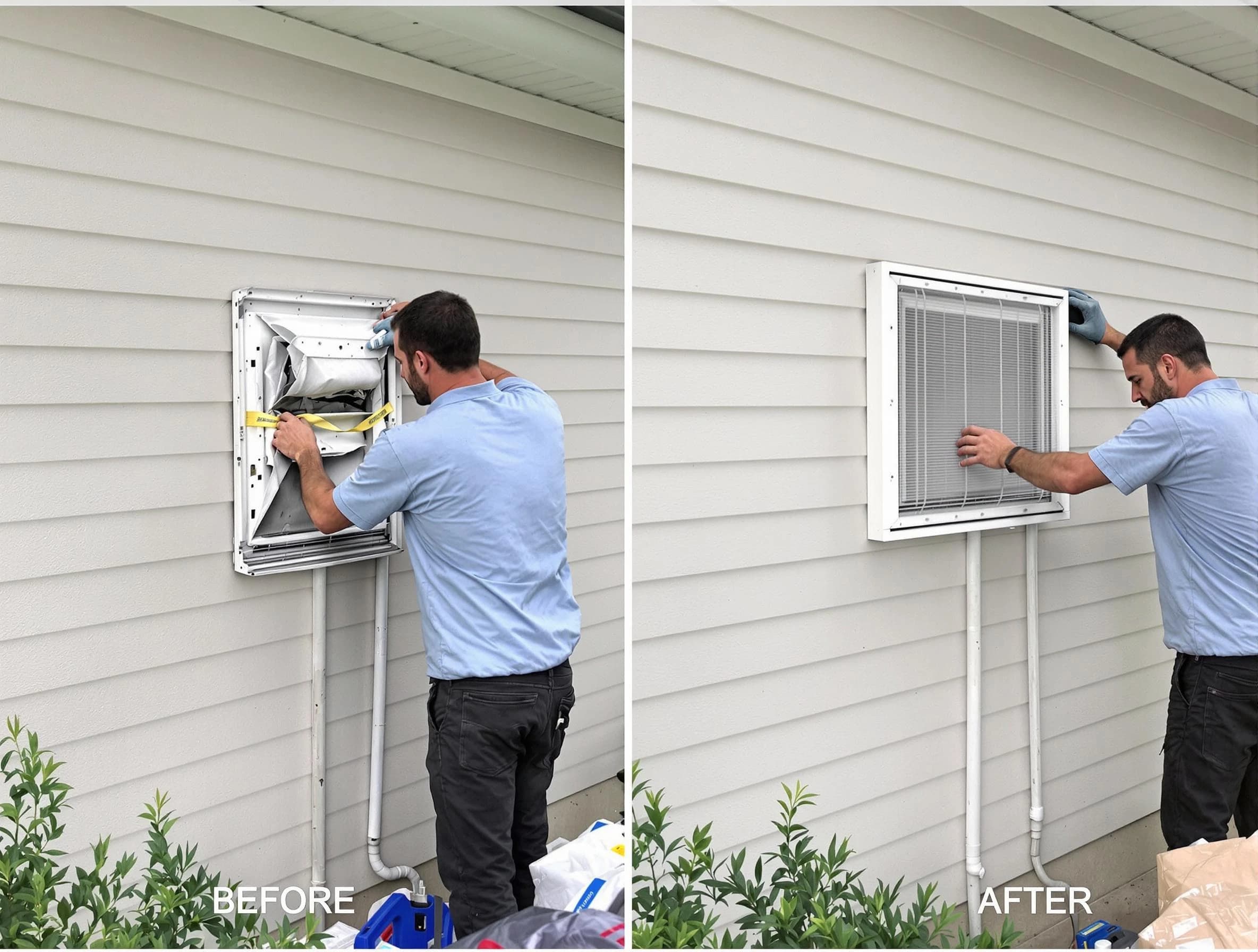 Niwot Dryer Vent Cleaning technician installing high-quality dryer vent cover at a residential property in Niwot