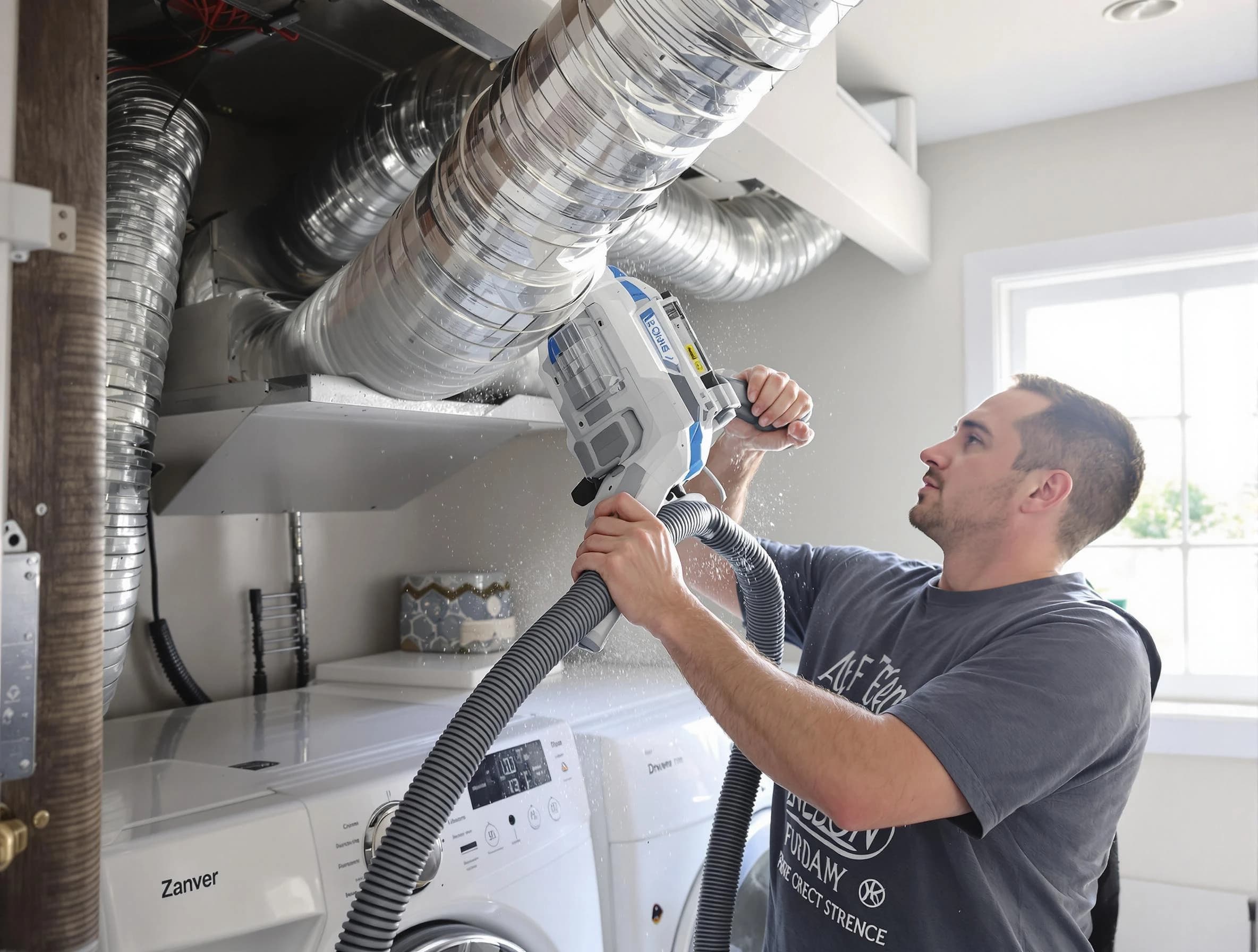 Niwot Dryer Vent Cleaning specialist cleaning deep within a dryer vent duct system in Niwot